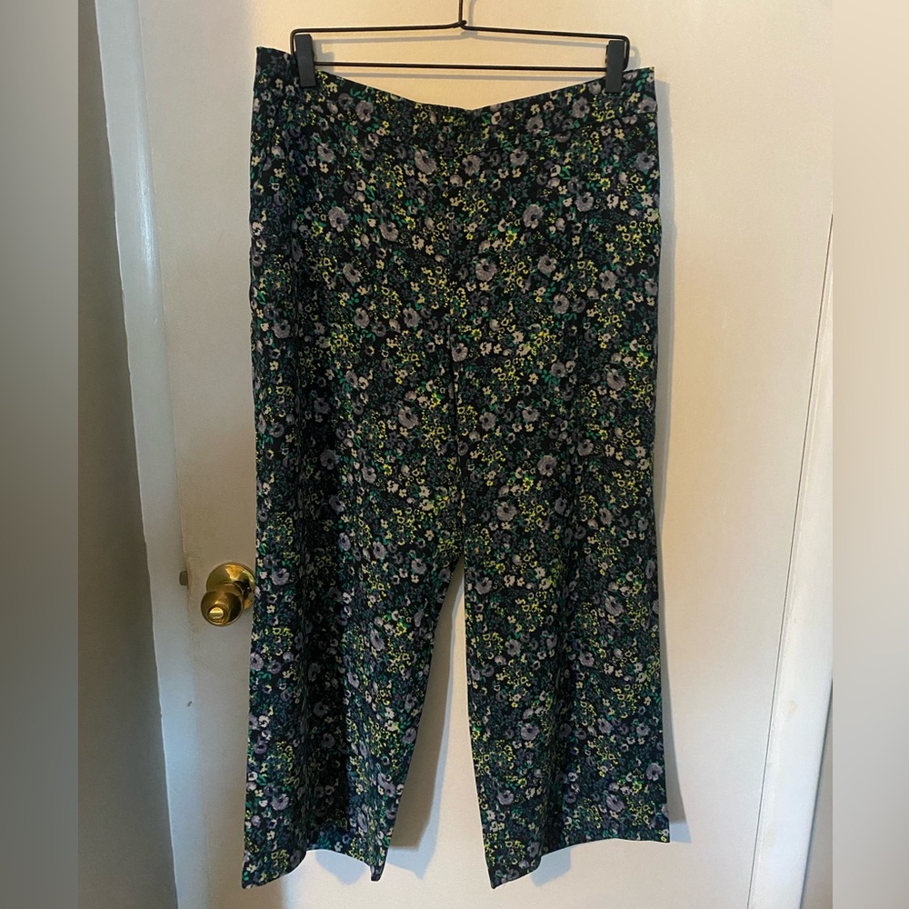LOFT Floral Wide Leg Crop Pants - Blue, Green, Yellow